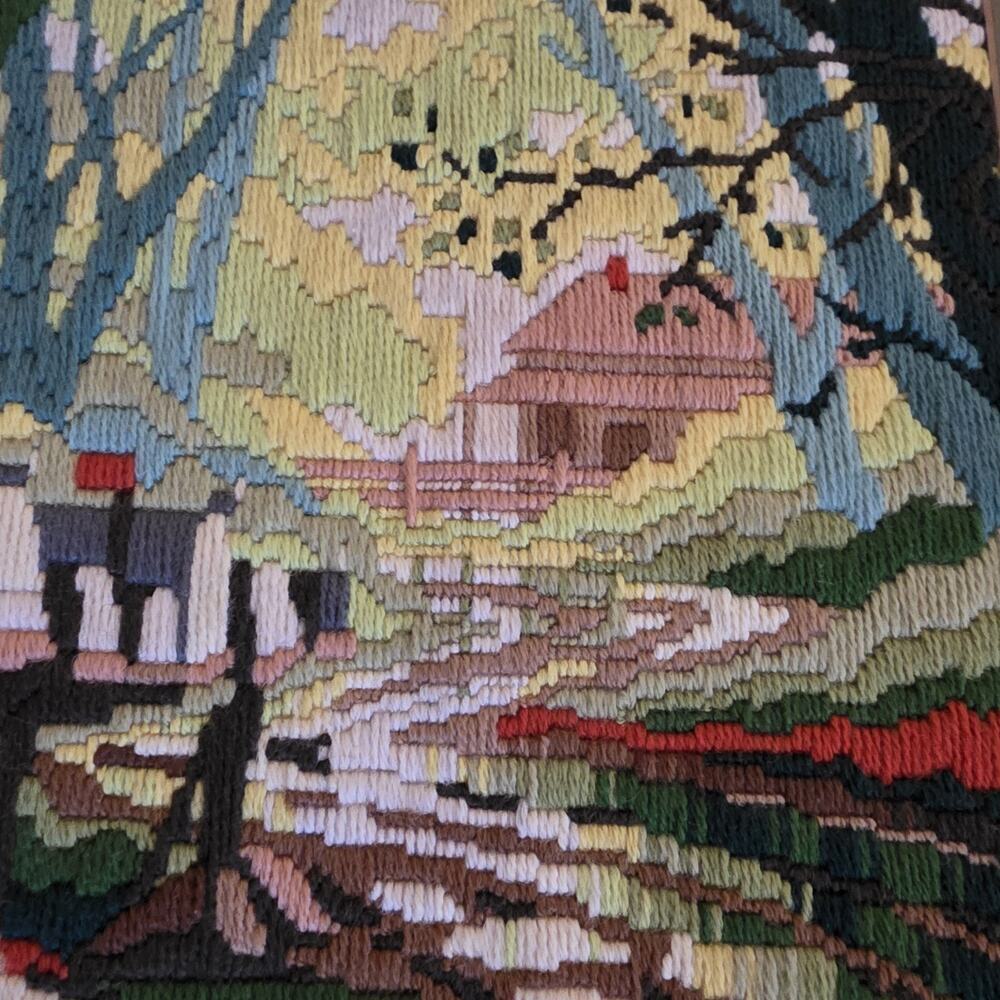 Finished Framed Long Stitch Needlepoint‎ Picture Wood Matte Green Forest - Picture 8 of 16